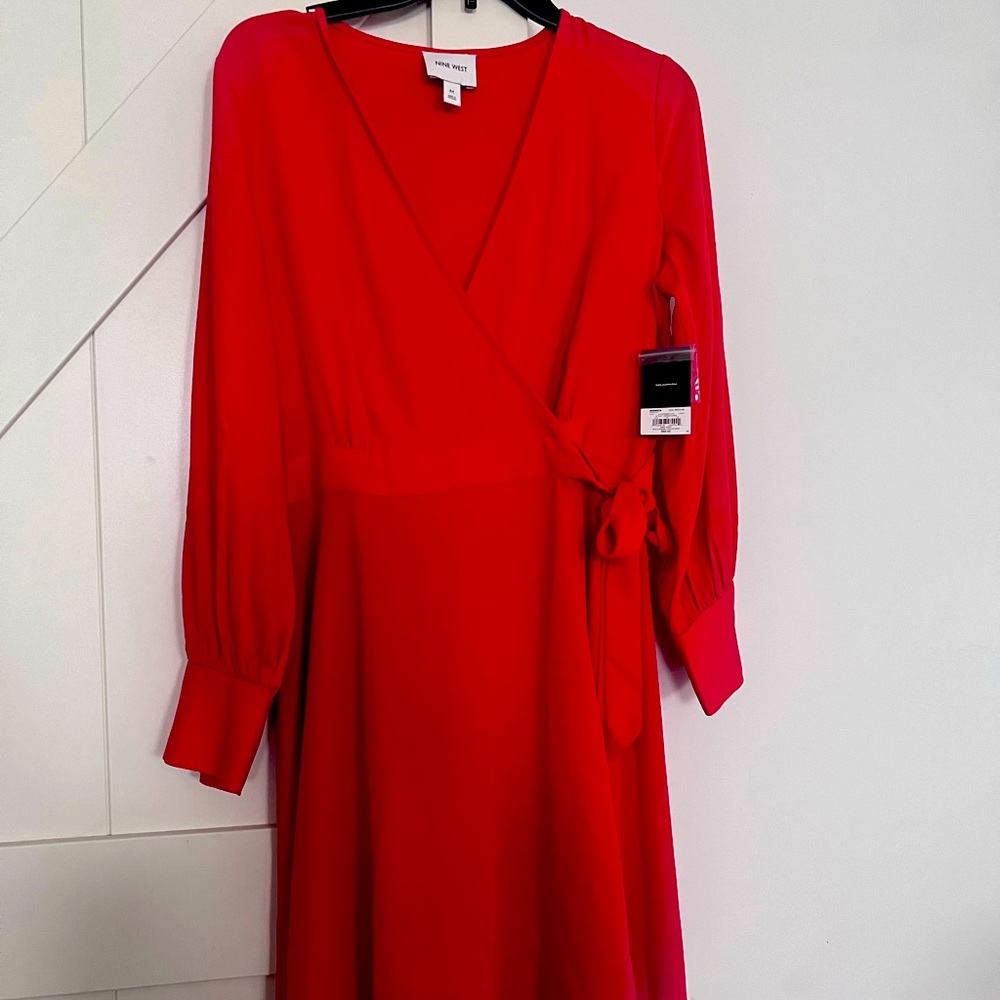 Nine West @ Kohls Red/orange tie waist dress- NWT